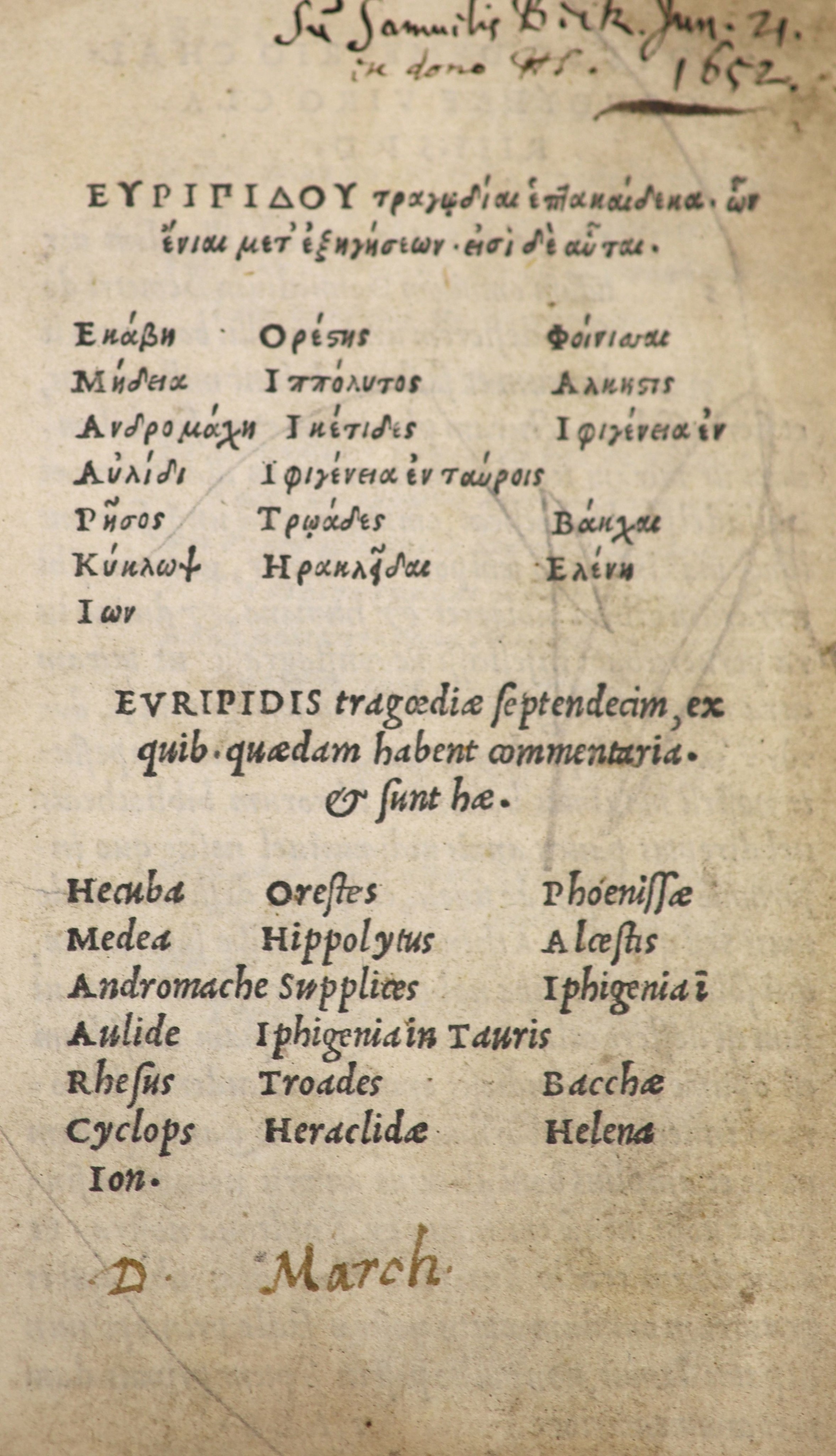 Euripides (Gk. title). Tragoediae Septendecim, ex. quib. quaedam habent commentaria ...
